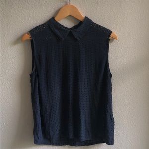 Equipment Navy Blue Sleeveless Blouse!